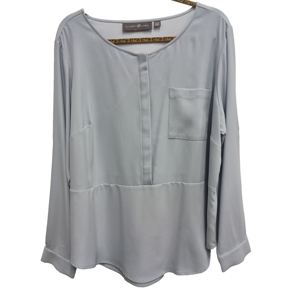Elizabeth & Clarke Womens Blouse Top Sz 20W Blue Long Sleeve Minimalist Capsule